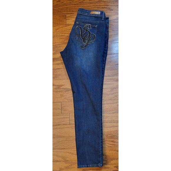 Women SouthPole Blue Jeans Denim Pants Size 15 Embellished Back Pocket - Picture 8 of 16